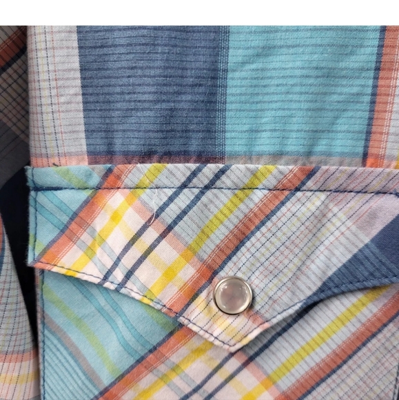 Levis Western Pearl Snap Shirt Men Large Stripes Long Sleeve Flap Pockets EUC - Picture 6 of 9